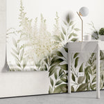 Tapet personalizat leaf cu frunze si plante verzi pe un fundal alb innocent garden