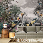 Tapet tropical personalizat tropical cu aspect de Tablou cu peisaj din jungla tropicala cu pasari si plante exotice exotic canvas