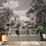 Tapet tropical personalizat tropical cu aspect de Tablou cu peisaj din jungla tropicala cu pasari si plante exotice exotic canvas
