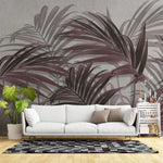 Tapet tropical personalizat cu frunze tropicale de palmier salbatic rosiatic pe fundal gri texturat picabeen palm