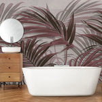 Tapet tropical personalizat cu frunze tropicale de palmier salbatic rosiatic pe fundal gri texturat picabeen palm