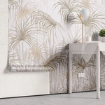 Tapet tropical personalizat cu frunze de palmier bermuda in nuante kaki pe fundal texturat sabal bemudana
