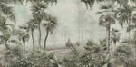 Tapet tropical personalizat cu palmieri inalti yatay copaci vazuti in departare totul in cadru de jungla tropicala sepia jungle