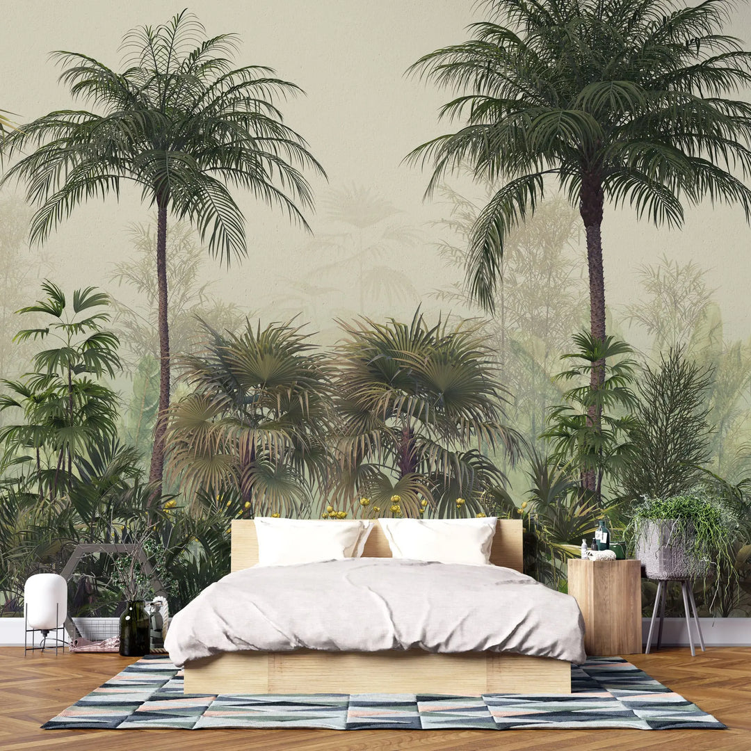 Tapet tropical personalizat cu frunze si plante si flori tropicale intr un cadru luminos tropical flora