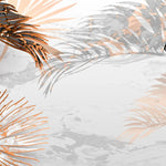 Tapet tropical personalizat cu frunze tropicale de monstera palmier apak si palmier belmore cu efect de marmura neagra cu insertii de bronz pe un fundal de marmura alba tropical marble