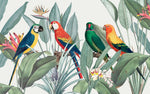Tapet tropical personalizat tropical cu papagali exotici colorati planta paradisului flori si frunze tropicale tropical parrots