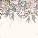 Tapet tropical personalizat cu selectie de plante si frunze tropicale in nuante roz gold pe fundal pastel tropical rose gold
