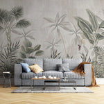 Tapet tropical personalizat cu palmieri si frunze de bananier monstera si plante tropicale tropical sepia