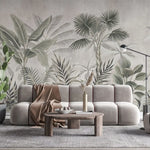 Tapet tropical personalizat cu palmieri si frunze de bananier monstera si plante tropicale tropical sepia