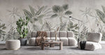 Tapet tropical personalizat cu palmieri si frunze de bananier monstera si plante tropicale tropical sepia