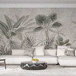 Tapet tropical personalizat cu palmieri si frunze de bananier monstera si plante tropicale tropical sepia