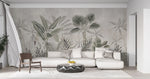 Tapet tropical personalizat cu palmieri si frunze de bananier monstera si plante tropicale tropical sepia