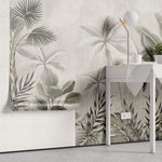 Tapet tropical personalizat cu palmieri si frunze de bananier monstera si plante tropicale tropical sepia