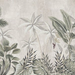 Tapet tropical personalizat cu palmieri si frunze de bananier monstera si plante tropicale tropical sepia