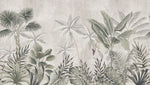 Tapet tropical personalizat cu palmieri si frunze de bananier monstera si plante tropicale tropical sepia