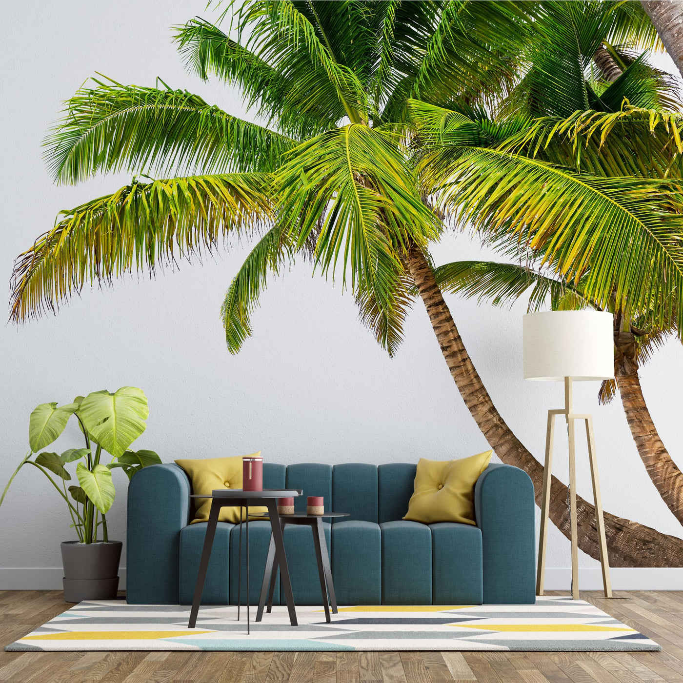 fototapet-personalizat-tropical-cu-palmier-pe-un-fundal-alb-hawaii