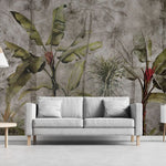 Tapet personalizat tropical cu bananier rosu pe un fundal sepia banana red