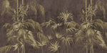 Tapet personalizat tropical cu bambus auriu pe un fundal maro inchis dark bamboo