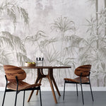 Tapet personalizat tropical cu bambus pe un fundal deschis white jungle