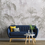 Tapet personalizat tropical cu bambus pe un fundal deschis white jungle