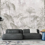 Tapet personalizat tropical cu bambus pe un fundal deschis white jungle