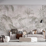 Tapet personalizat tropical cu bambus pe un fundal deschis white jungle