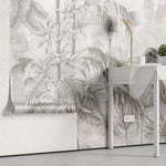 Tapet personalizat tropical cu bambus pe un fundal deschis white jungle