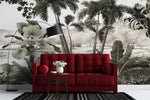 Tapet personalizat tropical cu ceata lasata peste apa din jungla palmieri si plante tropicale fog over the jungle