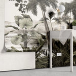 Tapet personalizat tropical cu ceata lasata peste apa din jungla palmieri si plante tropicale fog over the jungle