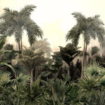 Tapet personalizat tropical cu junngla innorata peisaj tropical cu palmieri si plante tropicale cloudy jungle
