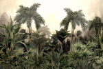 Tapet personalizat tropical cu junngla innorata peisaj tropical cu palmieri si plante tropicale cloudy jungle