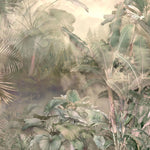 Tapet personalizat tropical cu jungla tropicala aflata in ceata in nuante rozalii rose jungle