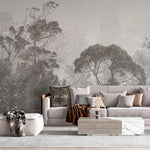 Tapet personalizat tropical cu jungla tropicala in nuante de gri si ceata grey safari