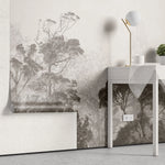 Tapet personalizat tropical cu jungla tropicala in nuante de gri si ceata grey safari