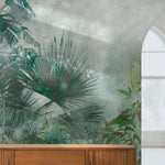 Tapet personalizat tropical cu jungla tropicala in nuante intense de verde cyan deep cyan jungle