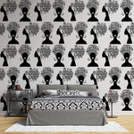 Tapet personalizat african abstract cu femeie cu turban african pe fundal alb african woman