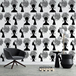 Tapet personalizat african abstract cu femeie cu turban african pe fundal alb african woman