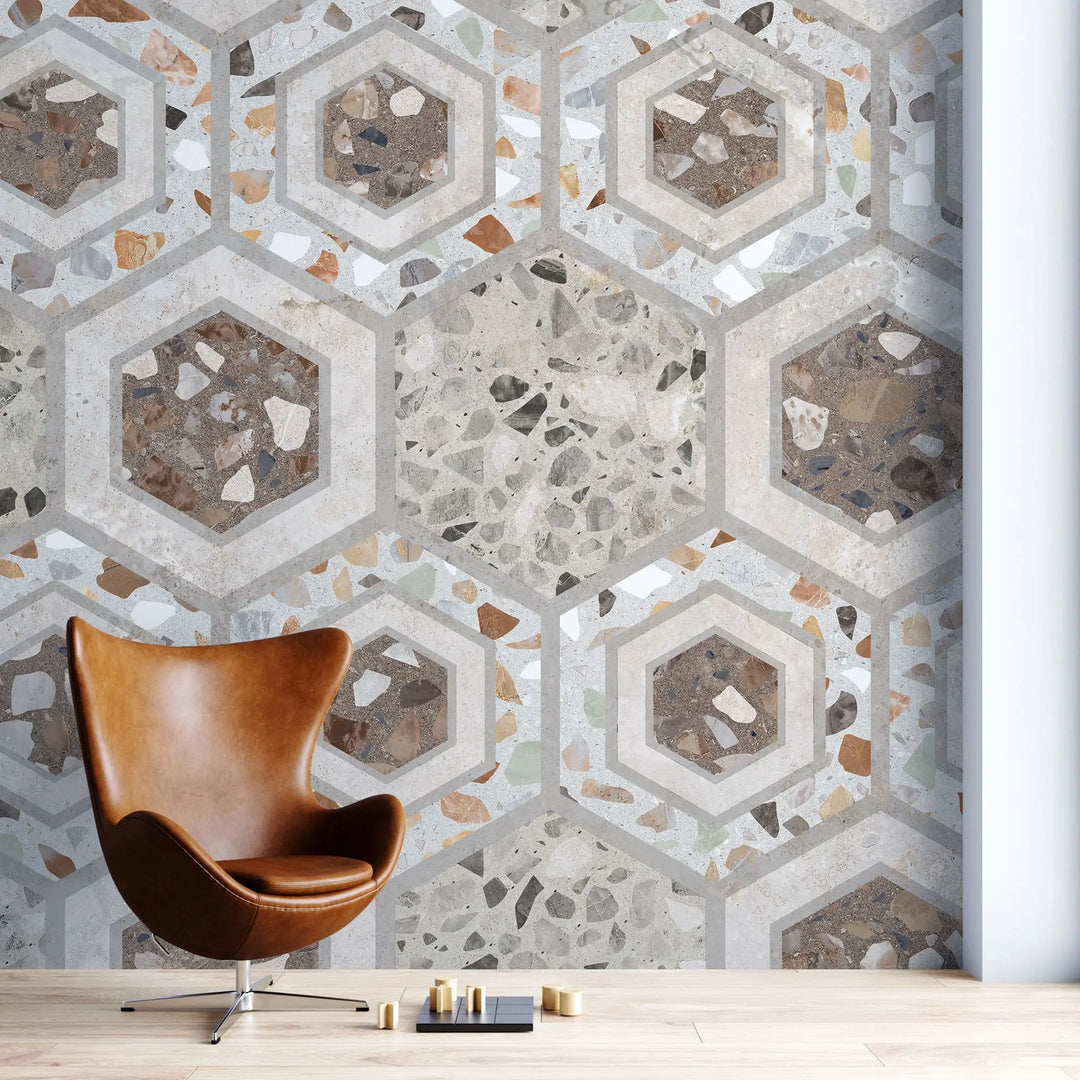 Tapet personalizat mozaic cu model de granit in nuante de bej si maro beige granit