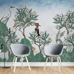 Tapet personalizat oriental cu pasari si plante exotice japoneze exotic sky