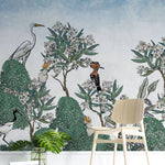 Tapet personalizat oriental cu pasari si plante exotice japoneze exotic sky