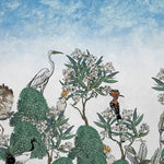 Tapet personalizat oriental cu pasari si plante exotice japoneze exotic sky