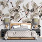 Tapet personalizat oriental cu cocori japonezi pe un fundal alb japanese crane