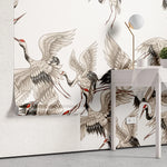 Tapet personalizat oriental cu cocori japonezi pe un fundal alb japanese crane