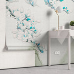 Tapet personalizat oriental cu peisaj japonez cu munti si flori albastre mount fiji