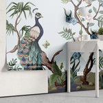 Tapet personalizat oriental cu egrete pauni fazani si copaci infloriti oriental garden