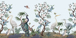 Tapet personalizat oriental cu egrete pauni fazani si copaci infloriti oriental garden