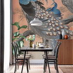 Tapet personalizat oriental cu pauni albastri in copac oriental peacocks