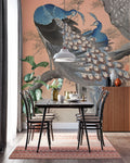 Tapet personalizat oriental cu pauni albastri in copac oriental peacocks