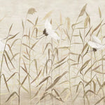 Tapet personalizat oriental cu cocori japonezi zburand printre plante de stuf reed cranes