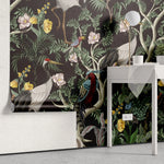 Tapet personalizat oriental cu cocori japonezi si fazani intr o jungla exotica orientala inflorita oriental jungle